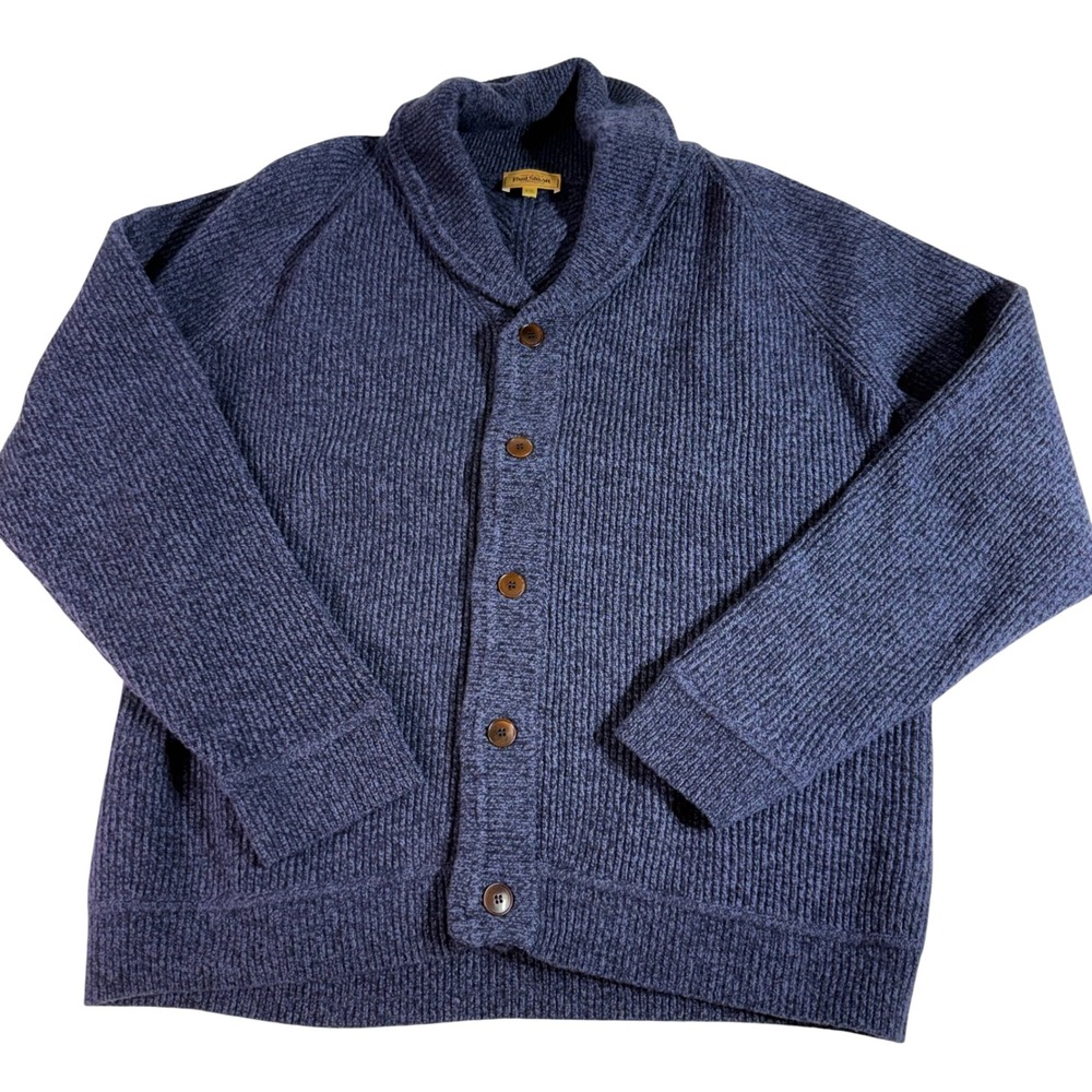 Paul Stuart Merino Wool Cashmere Cardigan XXL Blue Shawl Collar Italy